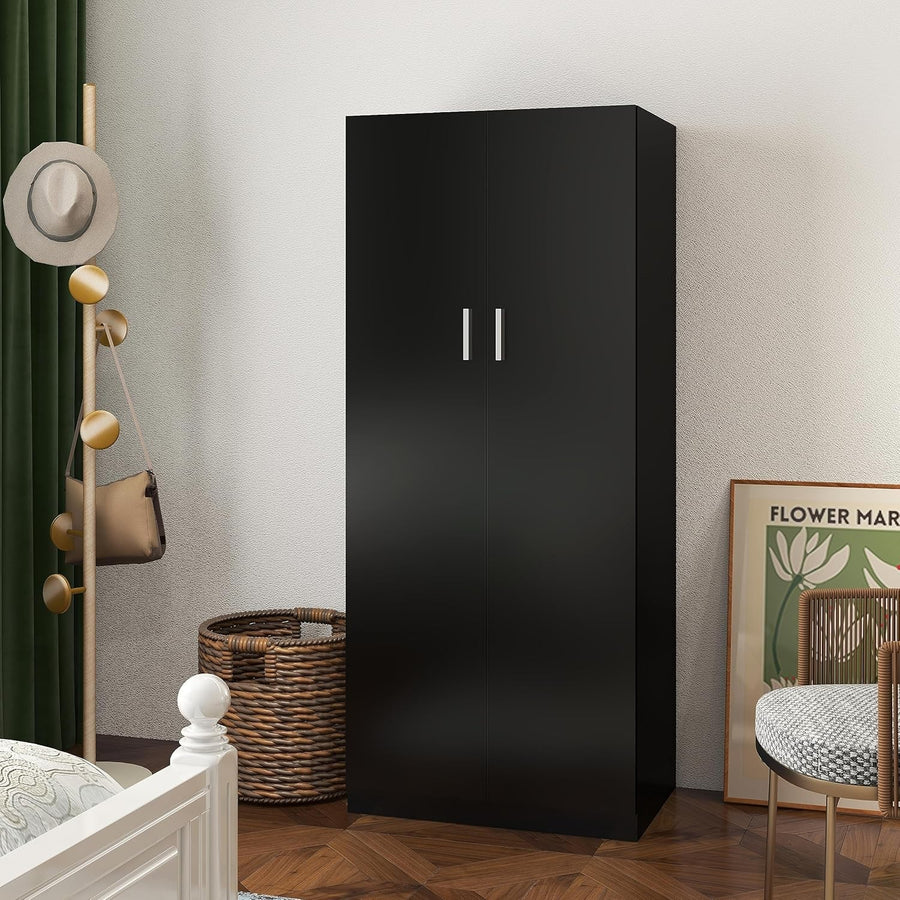 Black 2-Door Wardrobe with Shelf & Hanging Rail – Modern Slimline Storage