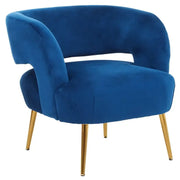 Blue Velvet Accent Chair Gold Legs Modern Lounge Armchair Boutique Style