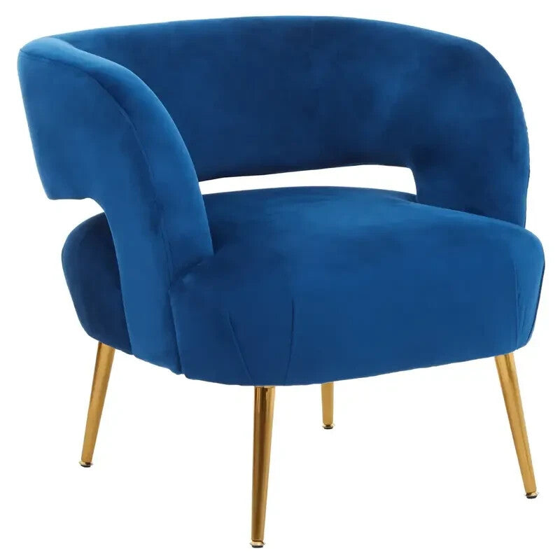 Blue Velvet Accent Chair Gold Legs Modern Lounge Armchair Boutique Style