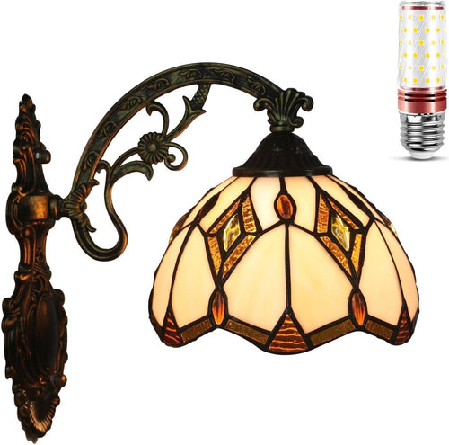 Vintage Tiffany Style Wall Sconce, 8in Stained Glass Lamp for Indoor Use