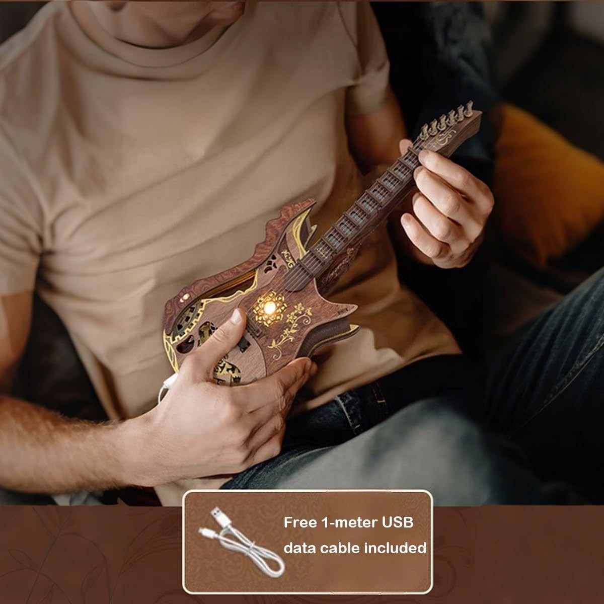 DIY 3D Wooden Guitar Puzzle Kit – Mechanical Music Box Model for Adults