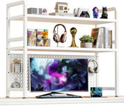 White 2-Tier Desk Organizer Shelf w/ Pegboard | Metal Desktop Rack 55x20x98cm