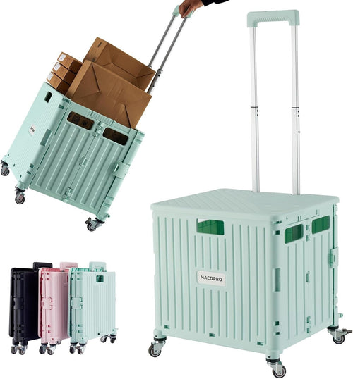 Heavy Duty Folding Trolley on Wheels Collapsible Utility Cart Lid Basket