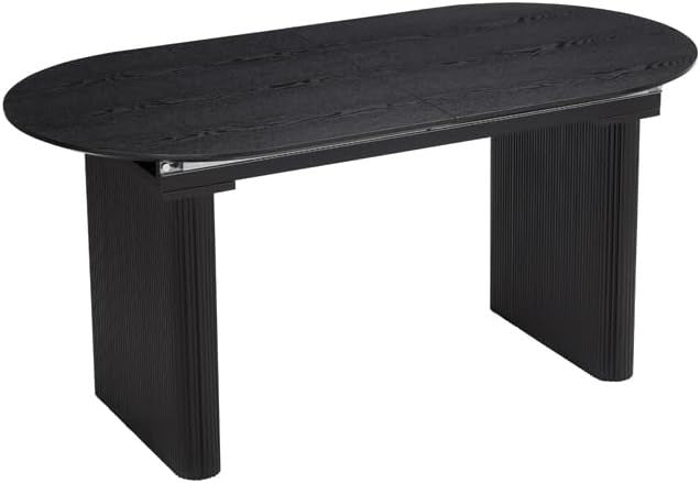 Extending Black Wooden Dining Table 6 Seater Oval Modern Space Saving