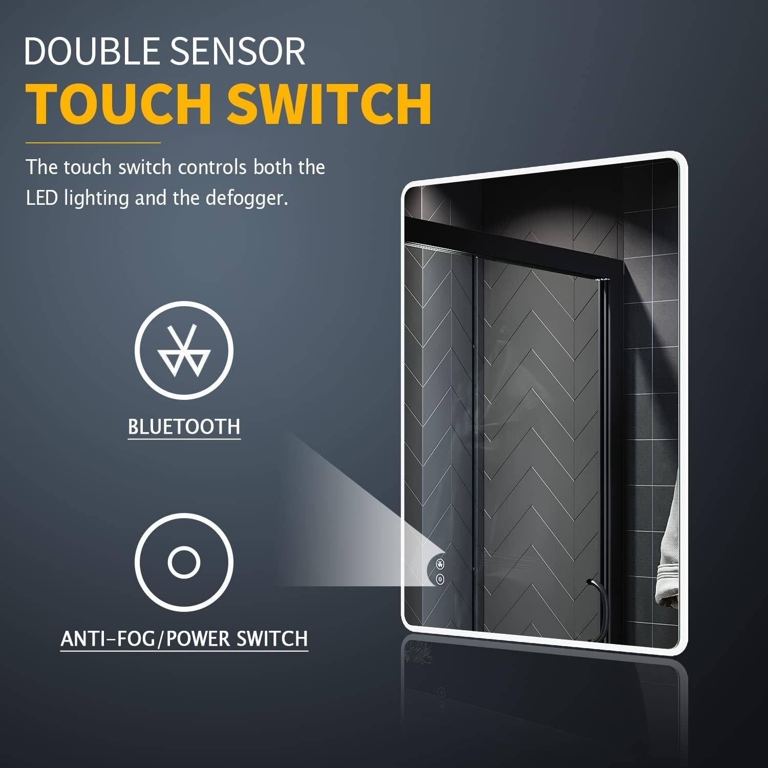 LED Bluetooth Bathroom Mirror 80x60cm Anti-Fog Shaver Socket Touch Dimmer