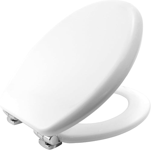Vegas Ultra-Fix Toilet Seat White Wooden Soft Close Chrome Hinges 145–165mm