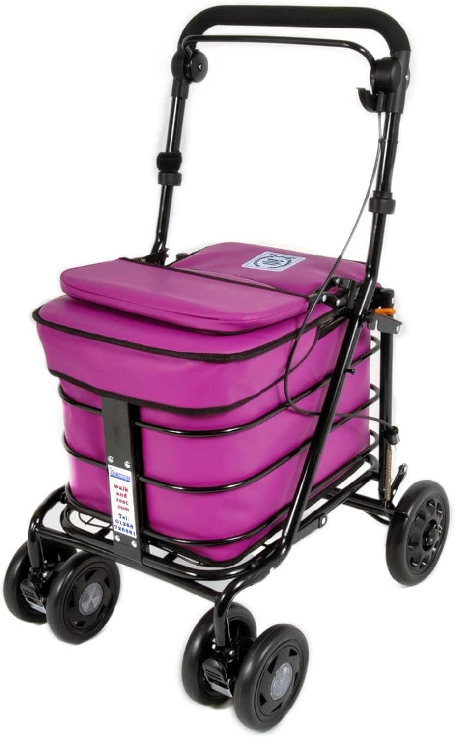 Premium 6 Wheel Mobility Shopping Trolley With Seat Backrest Purple