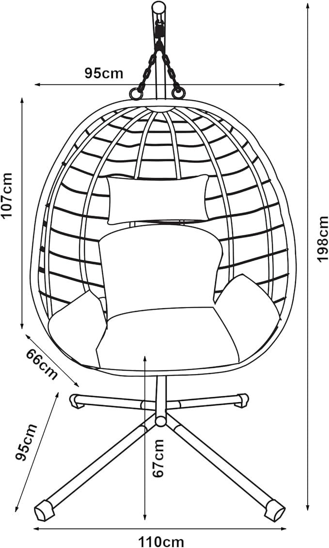 Hanging Egg Chair with Stand Outdoor Indoor Swing Seat Grey Rattan Cushion