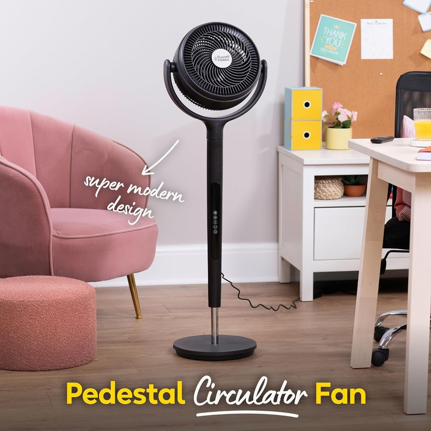 Charcoal Grey Pedestal Circulator Fan 12-Speed 130° Oscillation Remote Timer