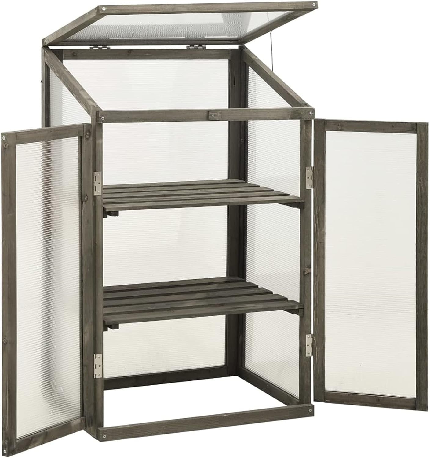 Grey Wooden Mini Greenhouse 60x45x100cm | Firwood Frame Polycarbonate Cold Frame