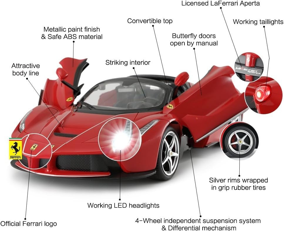 1:14 RC Car – Red Convertible with Open Doors, Working Lights & Drift