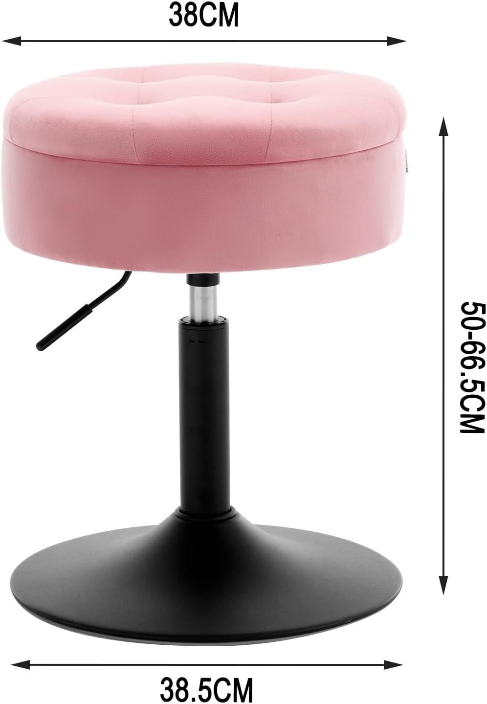 Pink Velvet Swivel Vanity Stool with Storage Round Adjustable Makeup Seat