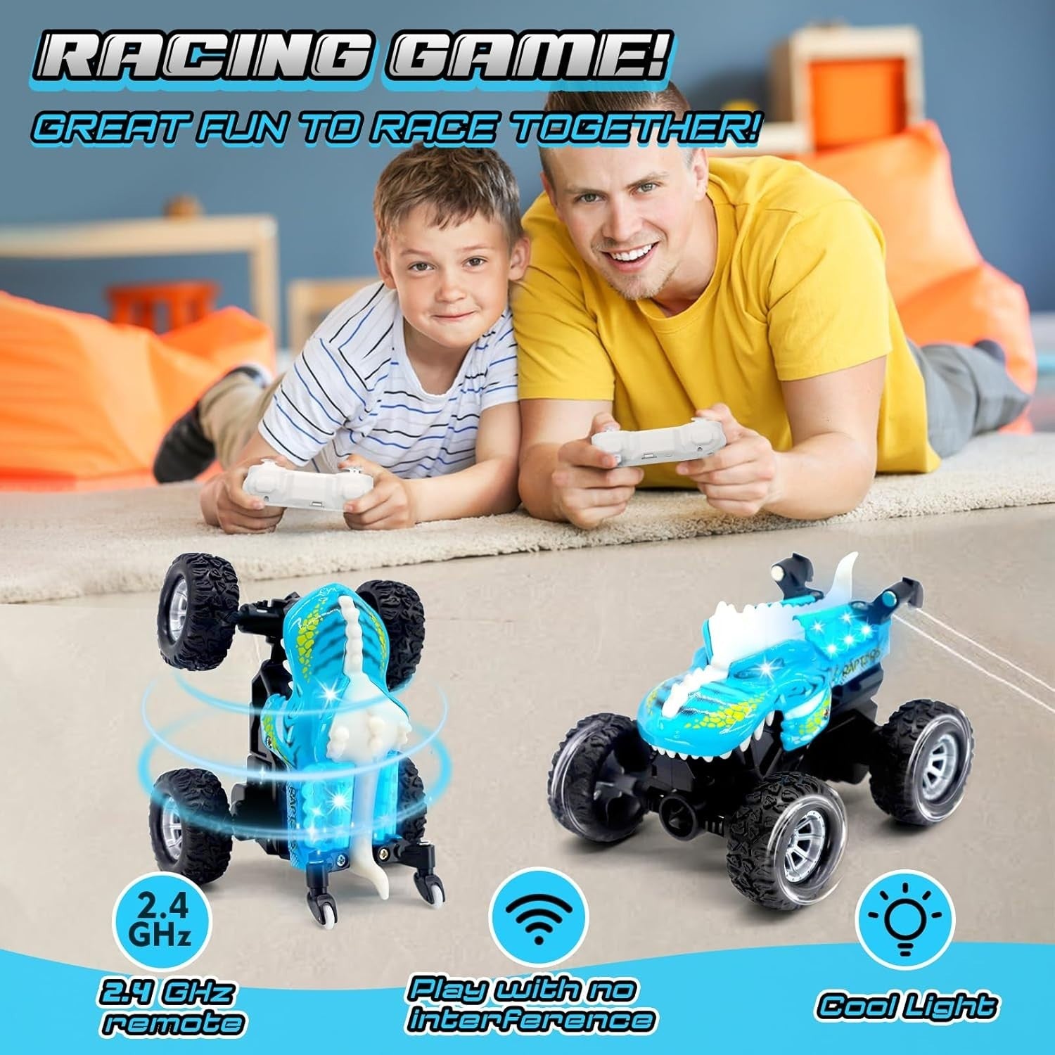 Dinosaur RC Car with LED Eyes – 2.4GHz Mini Stunt Toy for Kids