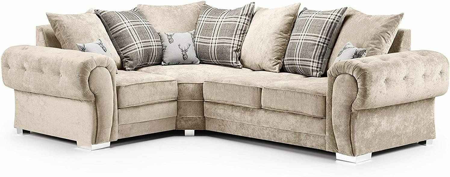 Beige Fabric Corner Sofa 4 Seater L Shape Couch with Cushions 220x160cm RH