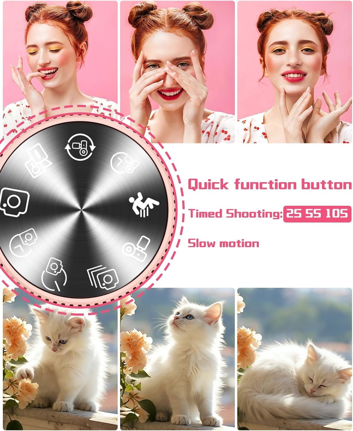 5K 75MP Vlogging Camera WiFi Flip Screen Zoom Camera Pink 64GB