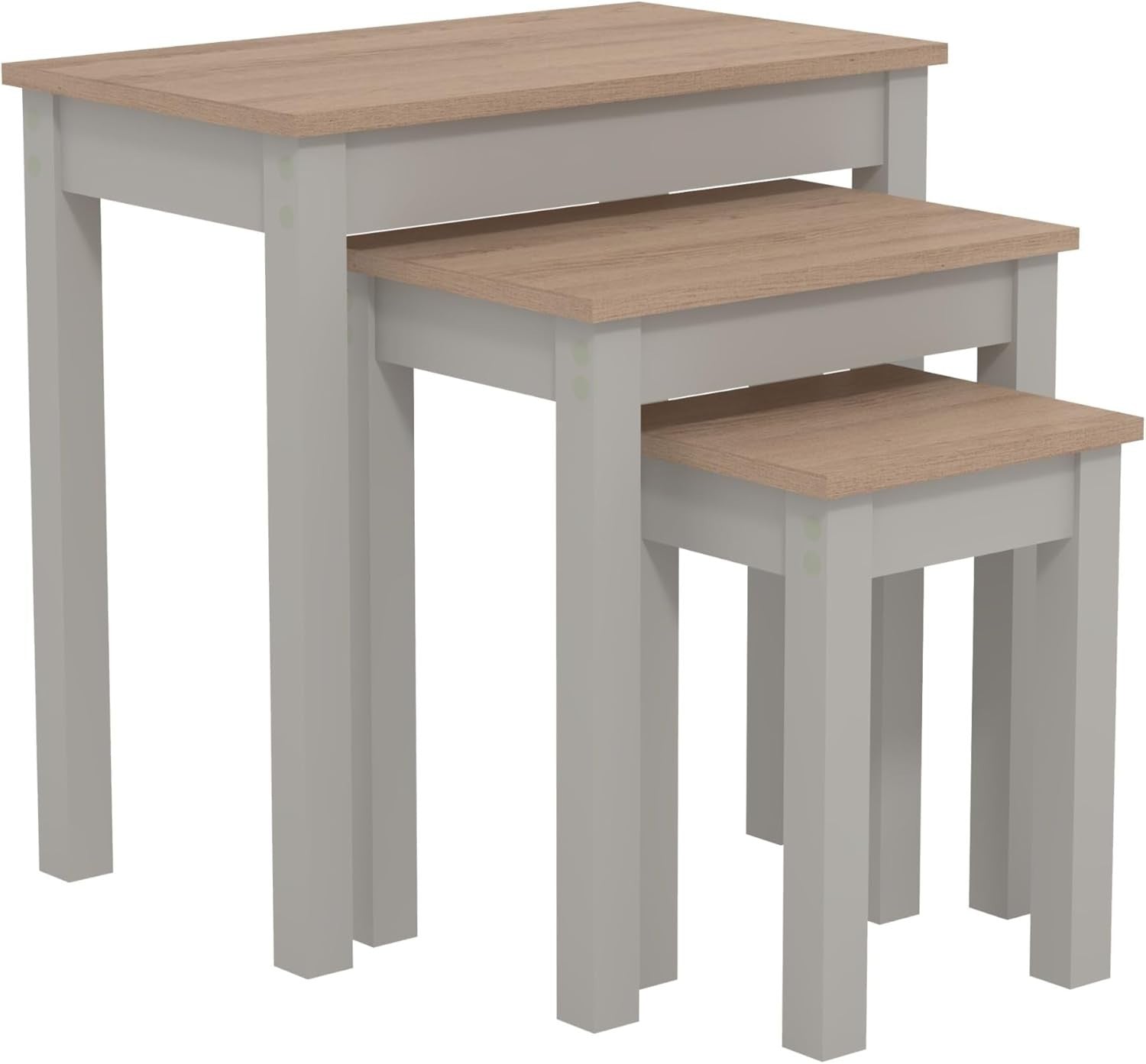 Space Saving Nesting End Tables 3 Piece Light Grey/Oak Engineered Wood