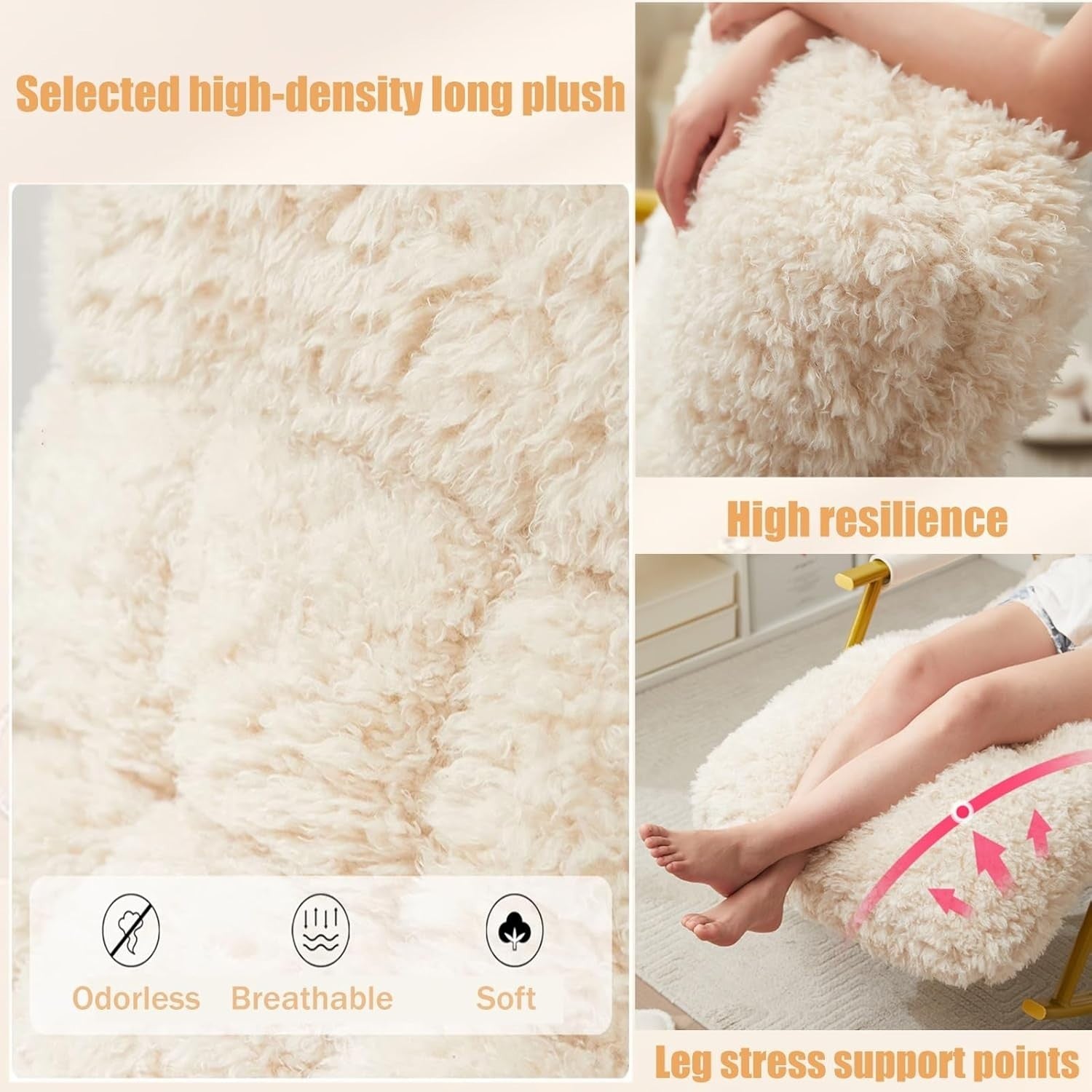 Plush Rocking Chair for Nursery & Living Room | Soft Teddy Fabric, Gold Legs