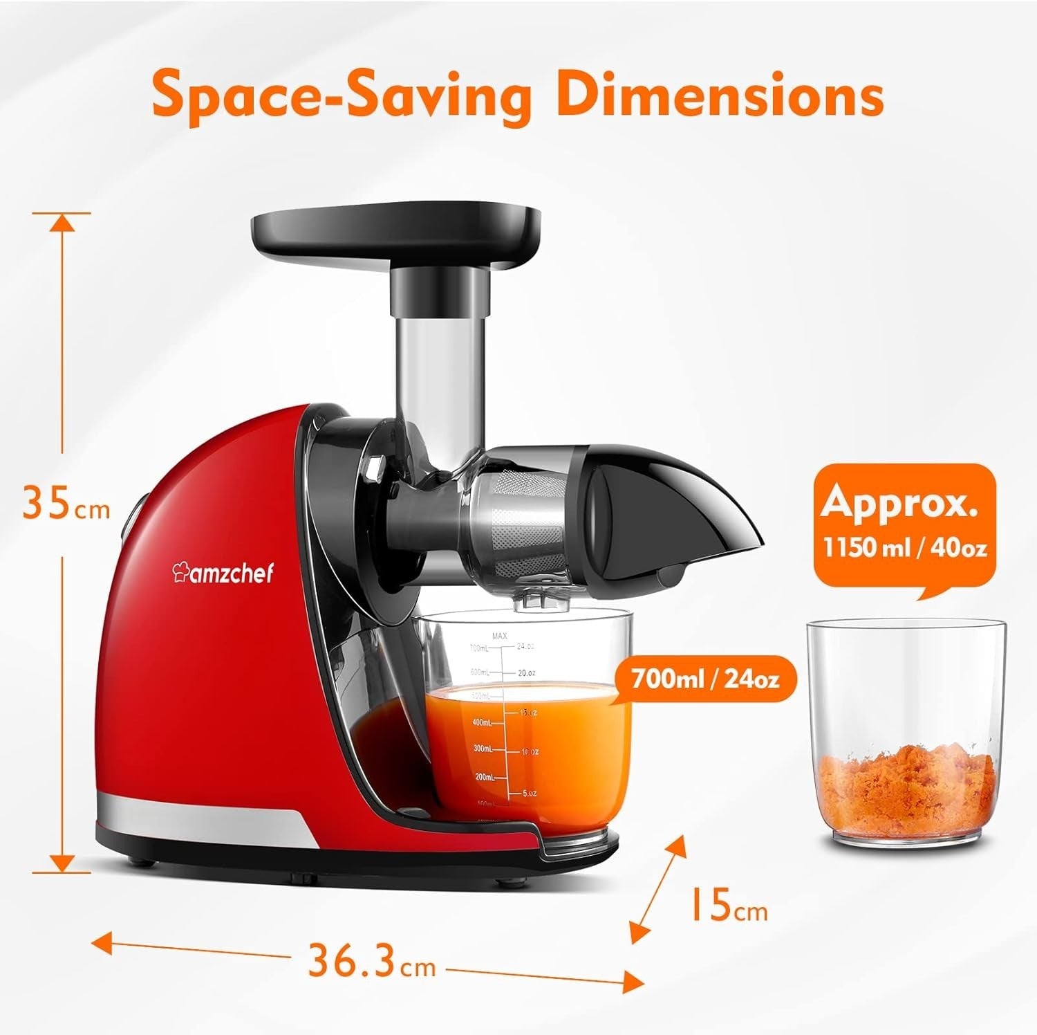 Cold Press Juicer Slow Masticating Whole Fruit High Yield BPA Free Red