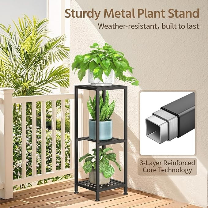 3 Tier Black Metal Plant Stand Indoor Outdoor Tall Flower Shelf Display Rack