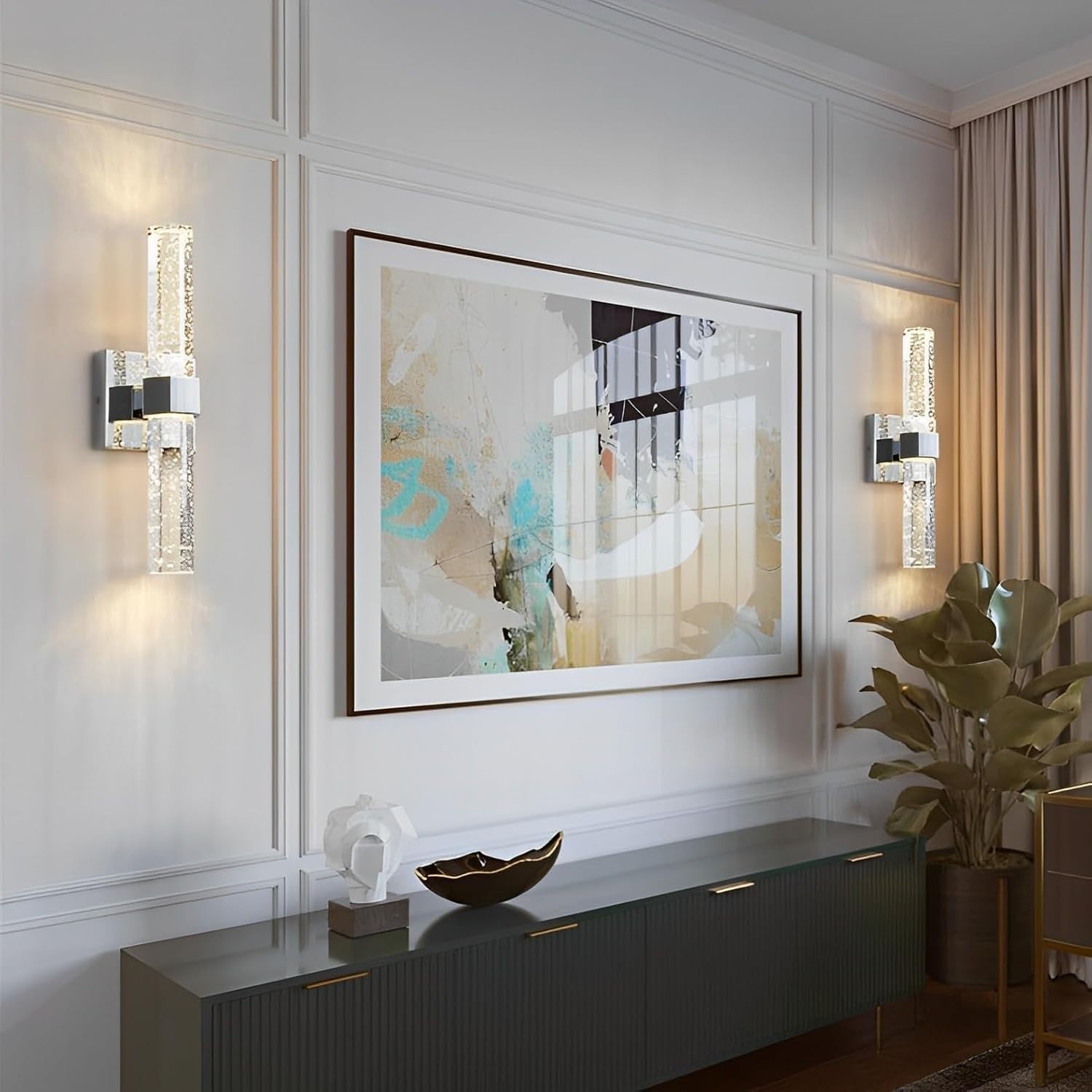 Crystal LED Wall Sconce Silver | Tri-Color Modern Light for Bedroom & Hall