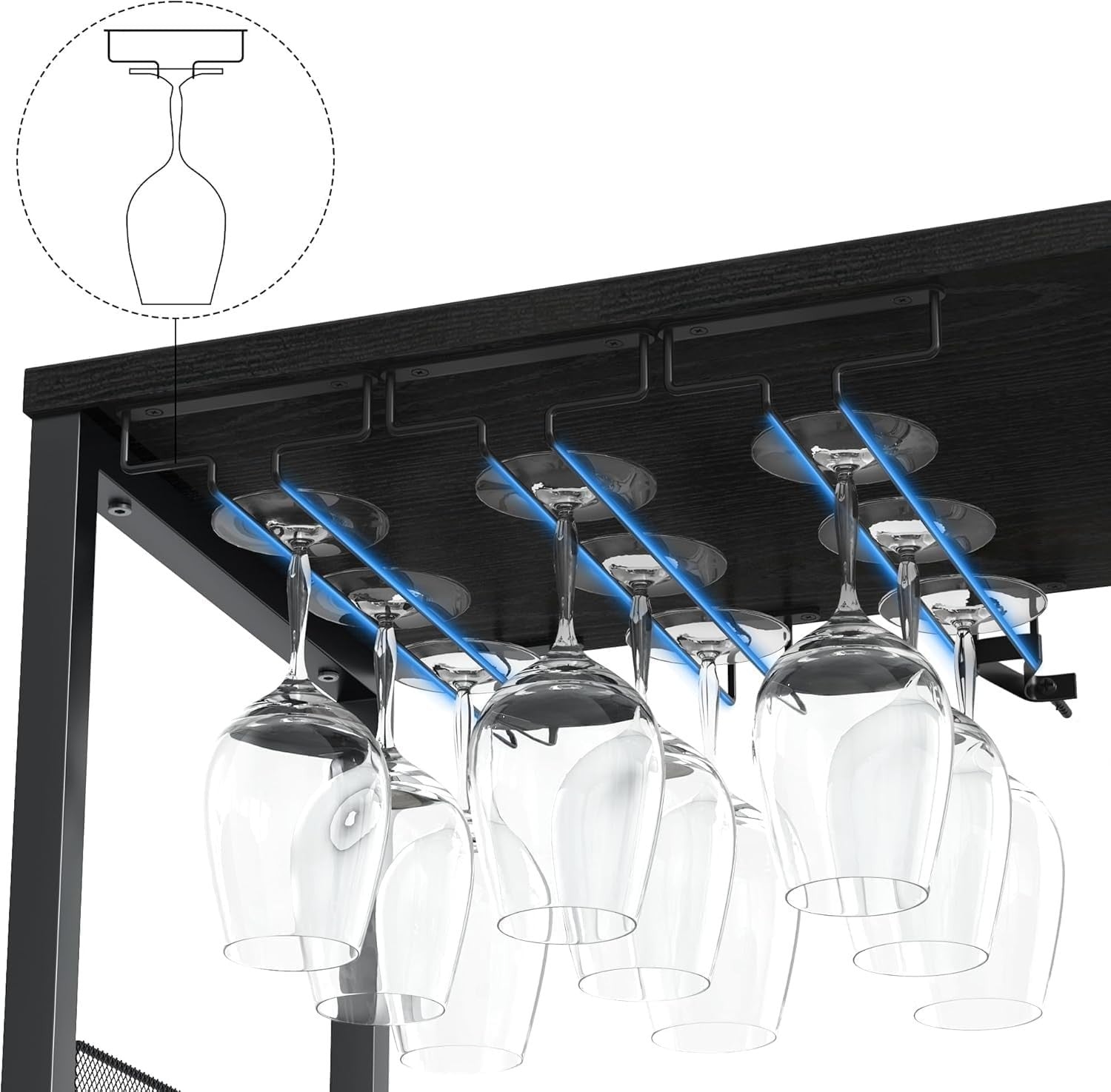 3 Tier Wine Bar Cabinet with Glass Rack & Storage Shelves for Home Kitchen Black