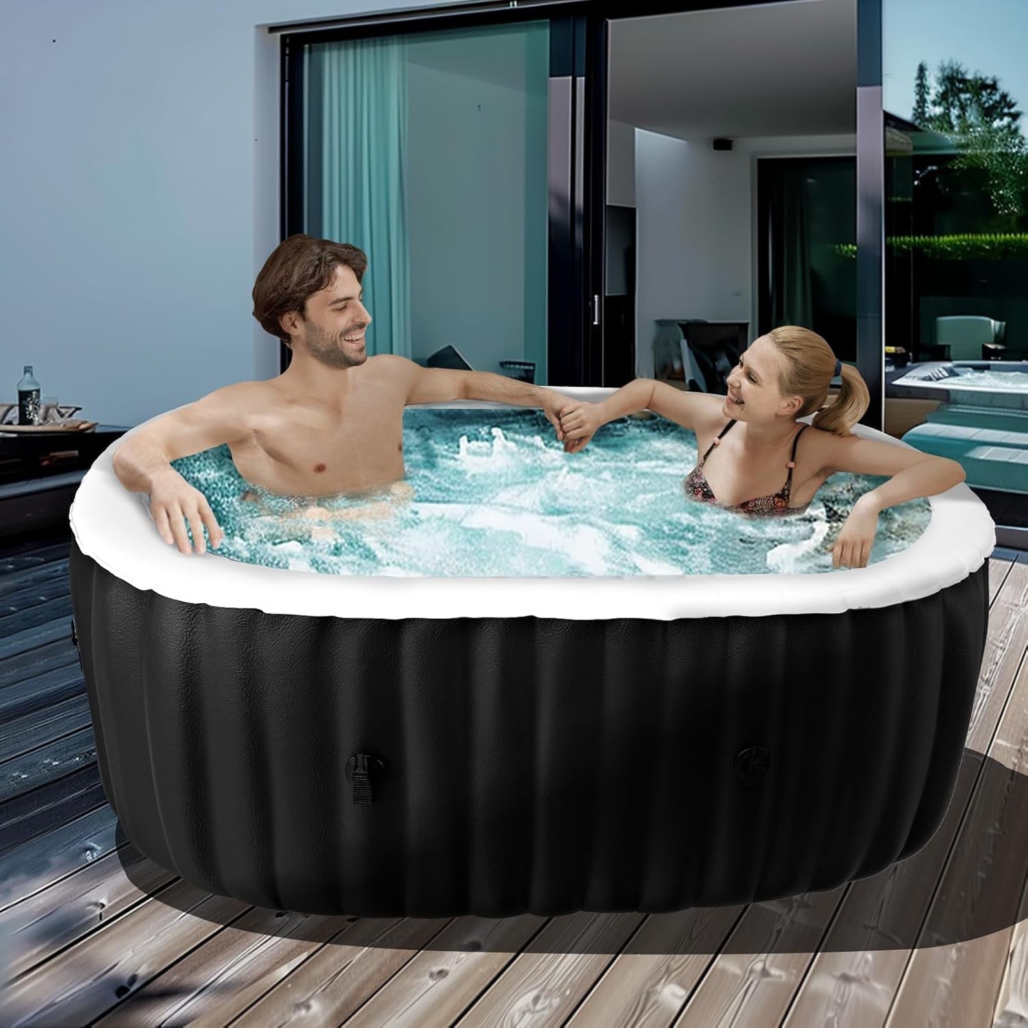 1–2 Person Inflatable Hot Tub LED Spa 100 Air Jets Heated Oval