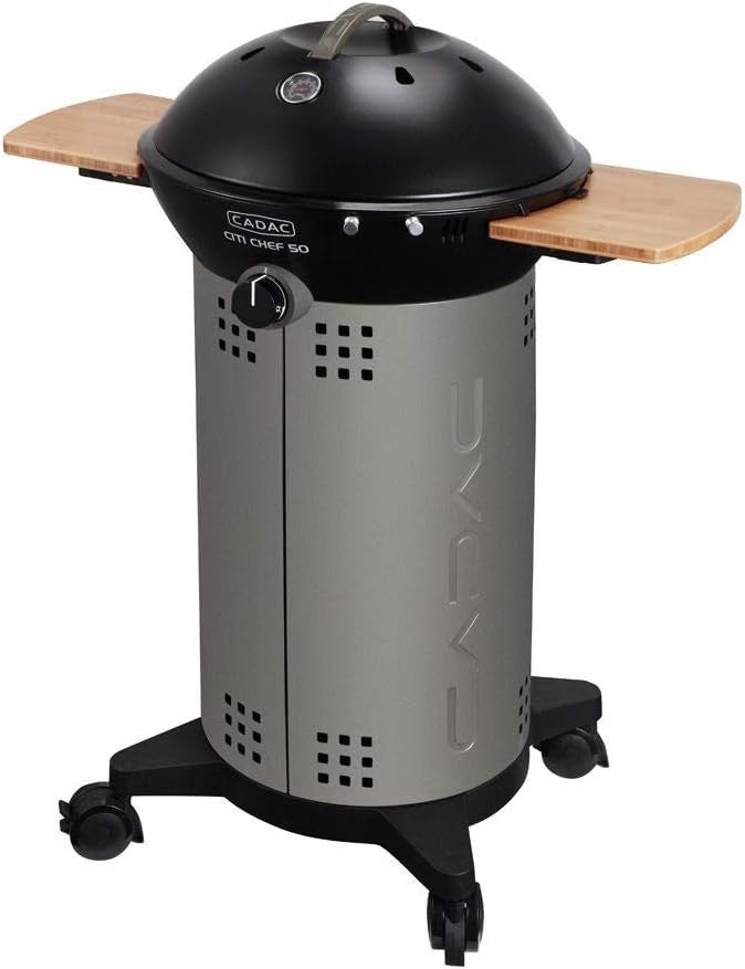 Gas BBQ Grill with Lid, Side Shelves & Wheeled Stand Outdoor Patio Cooking
