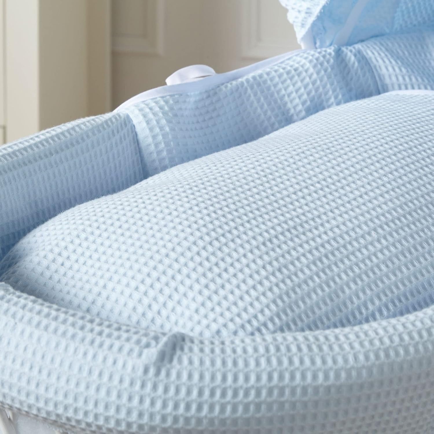Blue Waffle Wicker Moses Basket Bassinet with Mattress Baby Bed Crib Sleeper