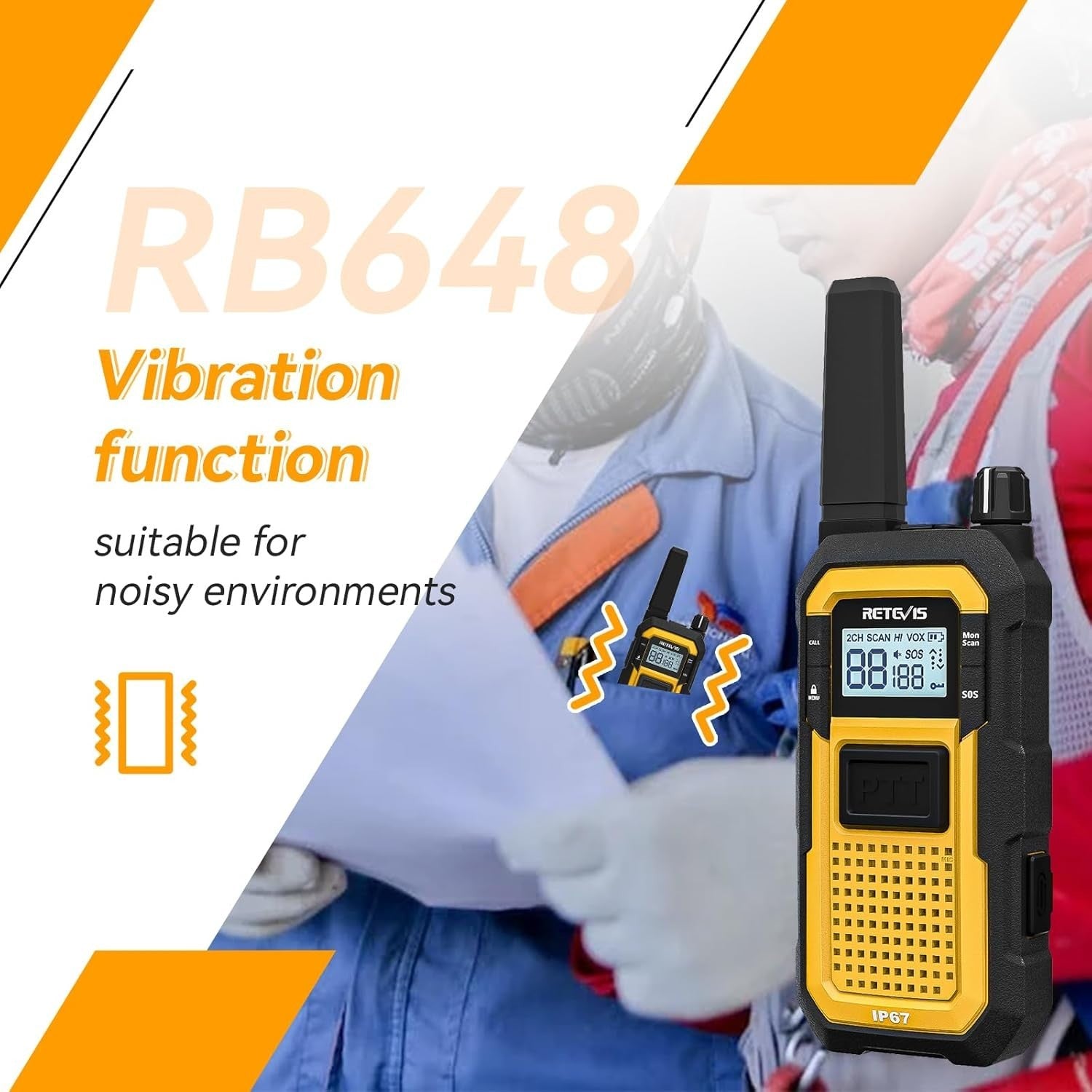 IP67 Waterproof Walkie Talkies Dual PTT SOS Heavy Duty 4 Pack