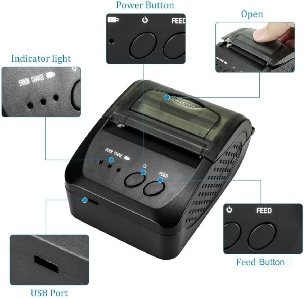 Wireless Bluetooth 58mm Receipt Thermal Printer USB POS