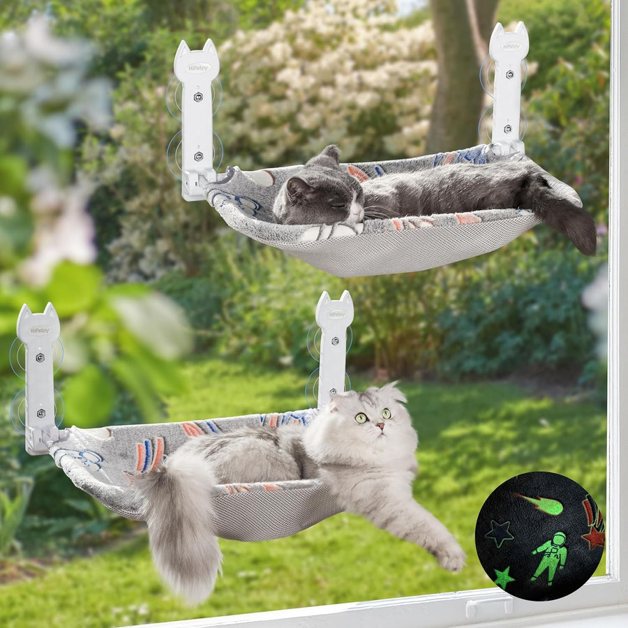 2 Pack Cat Window Hammock Foldable Perch w Glow Reversible Mat