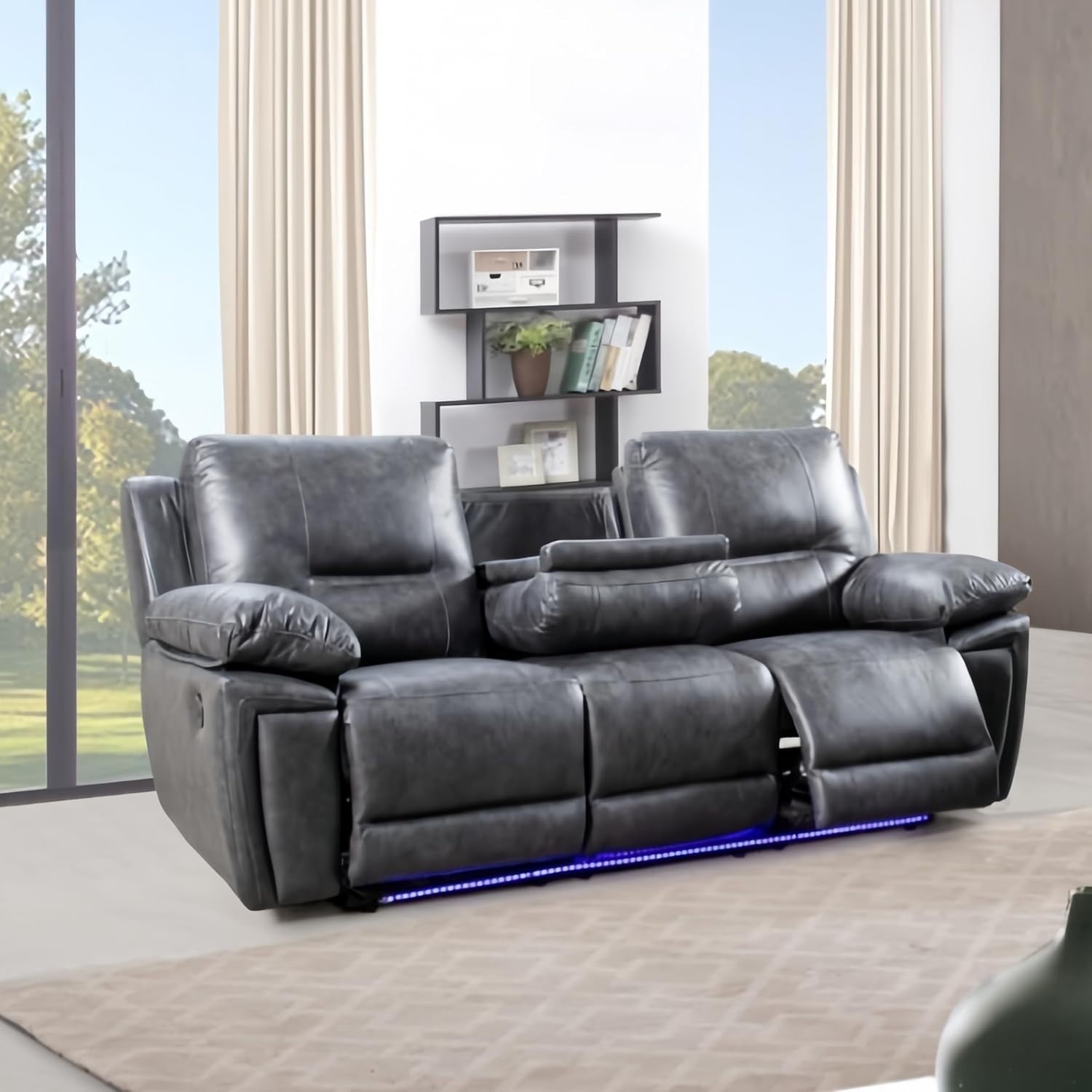 Luxury Grey Recliner Sofa Set 3+2 USB, Cupholders, LED, Electric