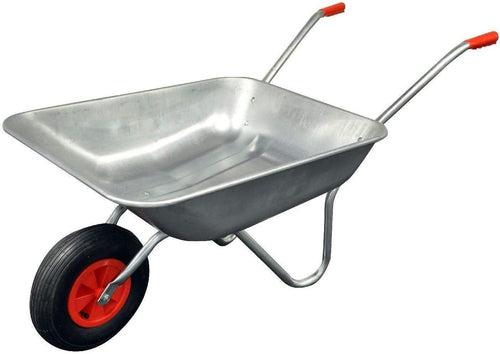 Heavy Duty Garden Wheelbarrow – 65L Galvanised Steel Tray with Pneumatic Tyre