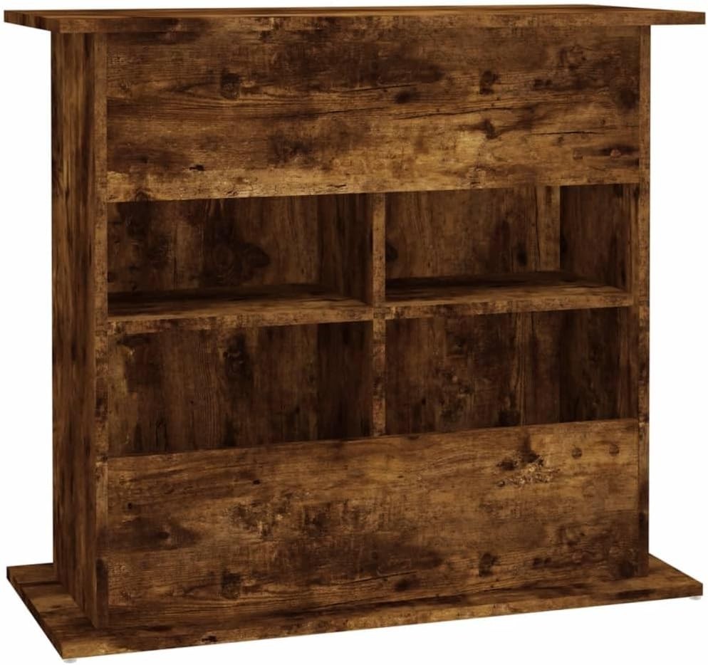 Rustic Fish Tank Stand with Storage – Smoked Oak Wood Cabinet Unit 81cm