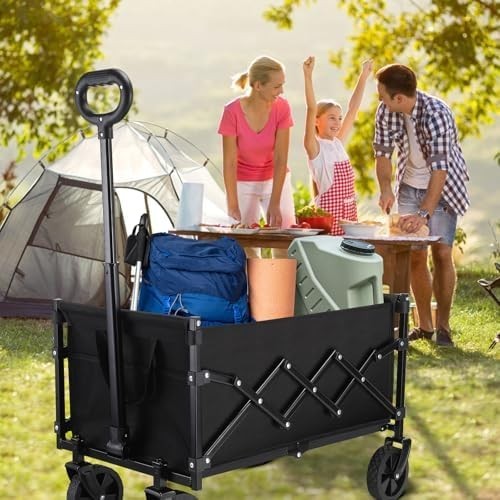 70L Foldable Utility Wagon Cart All-Terrain Wheels Telescopic Handle Black