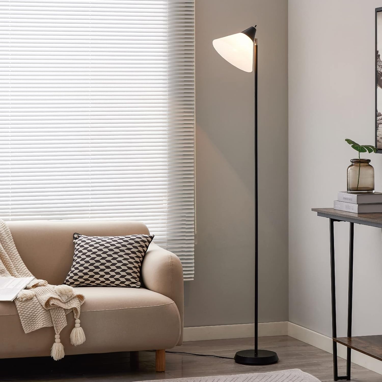 Torch Floor Lamp Rotatable Head White Shade Tall Standing Light for Living Room