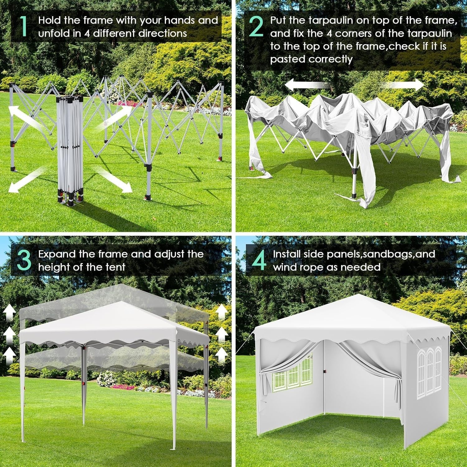 3x3M Gazebo With Sides Waterproof Garden Party Tent UV50+ 420D Oxford