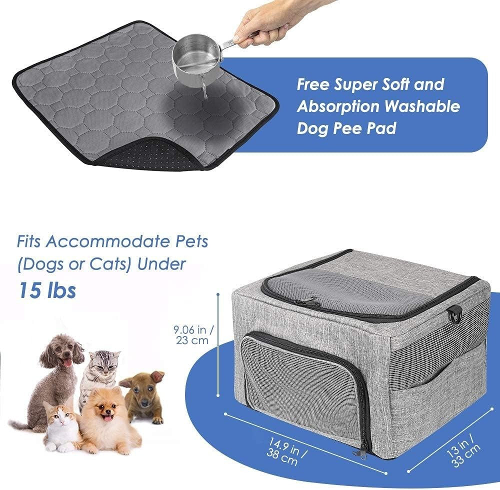 Dog Car Seat Booster Carrier Foldable Travel Crate Mesh Window 15lb