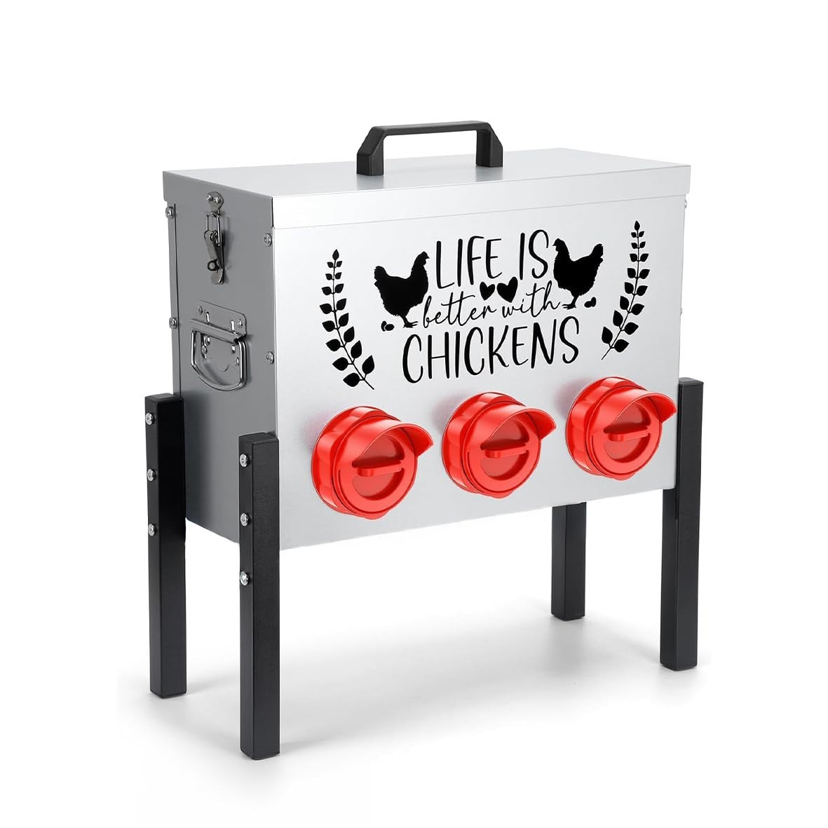 Metal Chicken Feeder 6 Port Dispenser with Stand Lid