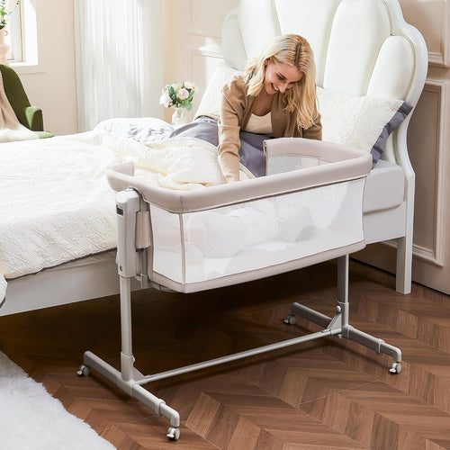 3in1 Baby Rocking Bassinet Bedside Crib Co-Sleeper Cot Breathable Mesh Oatmeal