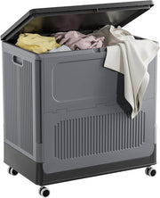 130L Large Laundry Basket with Lid & Wheels | Lockable Rolling Laundry Bin Grey