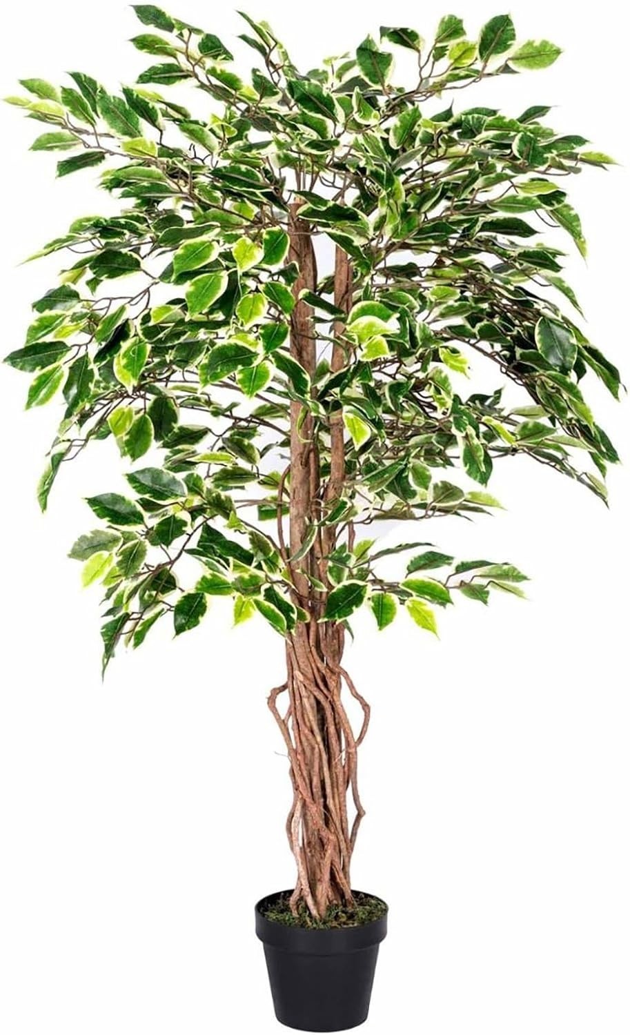 4ft Variegated Ficus Tree Real Wood Trunk Lifelike Indoor Artificial Plant Decor