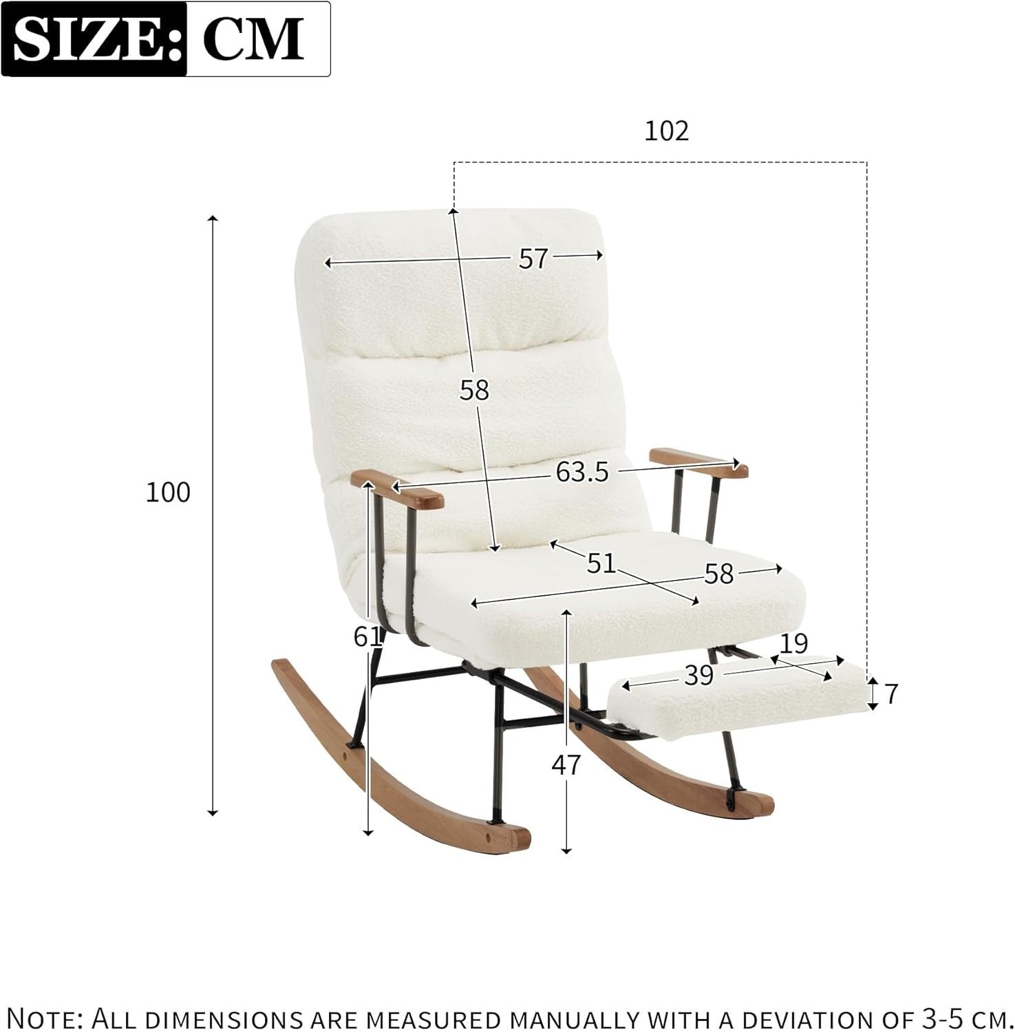 Mid-Century Rocking Chair with Footstool – Bouclé, Tufted, Wood Legs