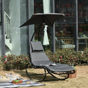 Outdoor Rocking Sun Lounger with Canopy – Grey Swing Daybed Chair Seat