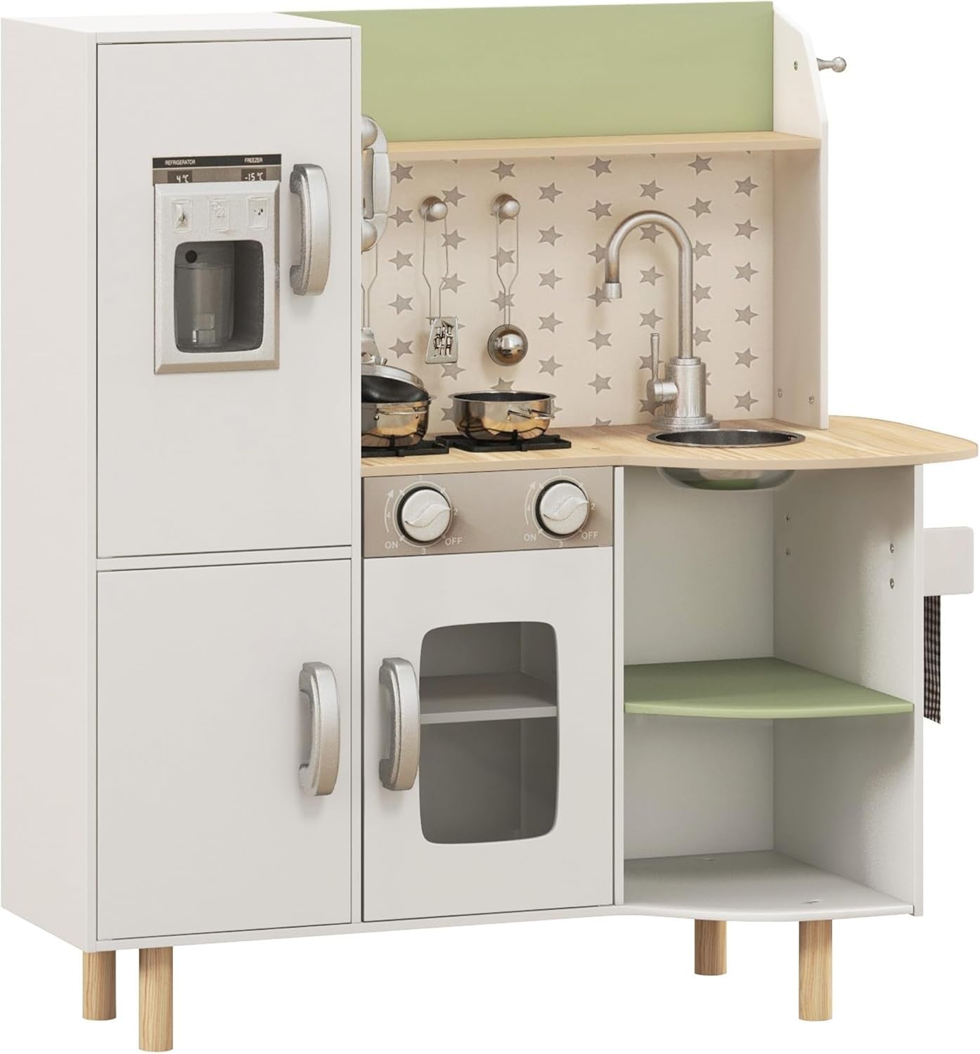 Kids Wooden Play Kitchen w/ Ice Maker Phone Sink White Toy