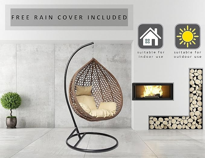 Luxury Rattan Hanging Egg Chair Indoor Outdoor Swing Seat + Cushions & Cover