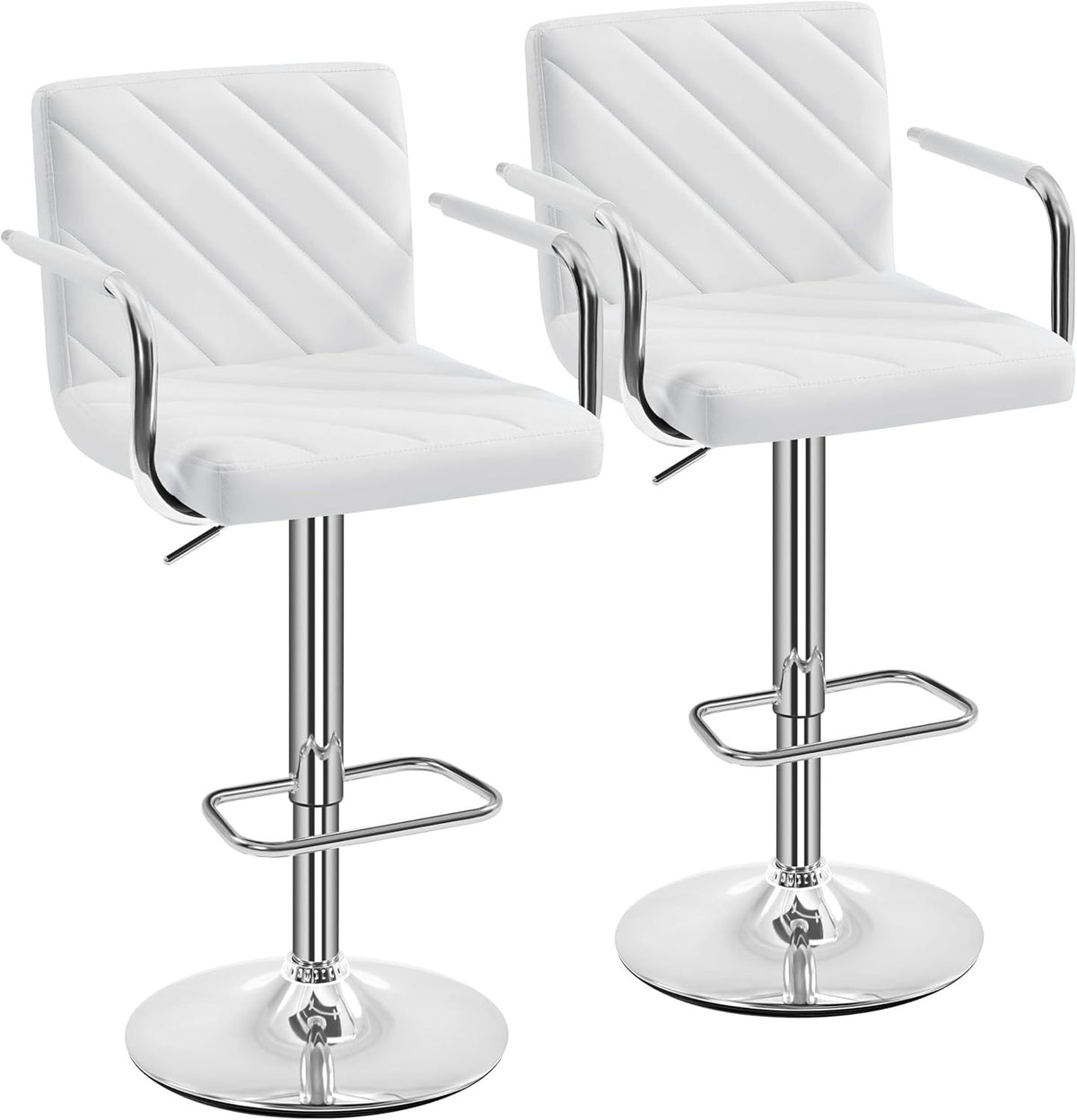 White Adjustable Swivel Bar Stools Set of 2 Faux Leather Armchairs