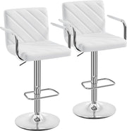 White Adjustable Swivel Bar Stools Set of 2 Faux Leather Armchairs