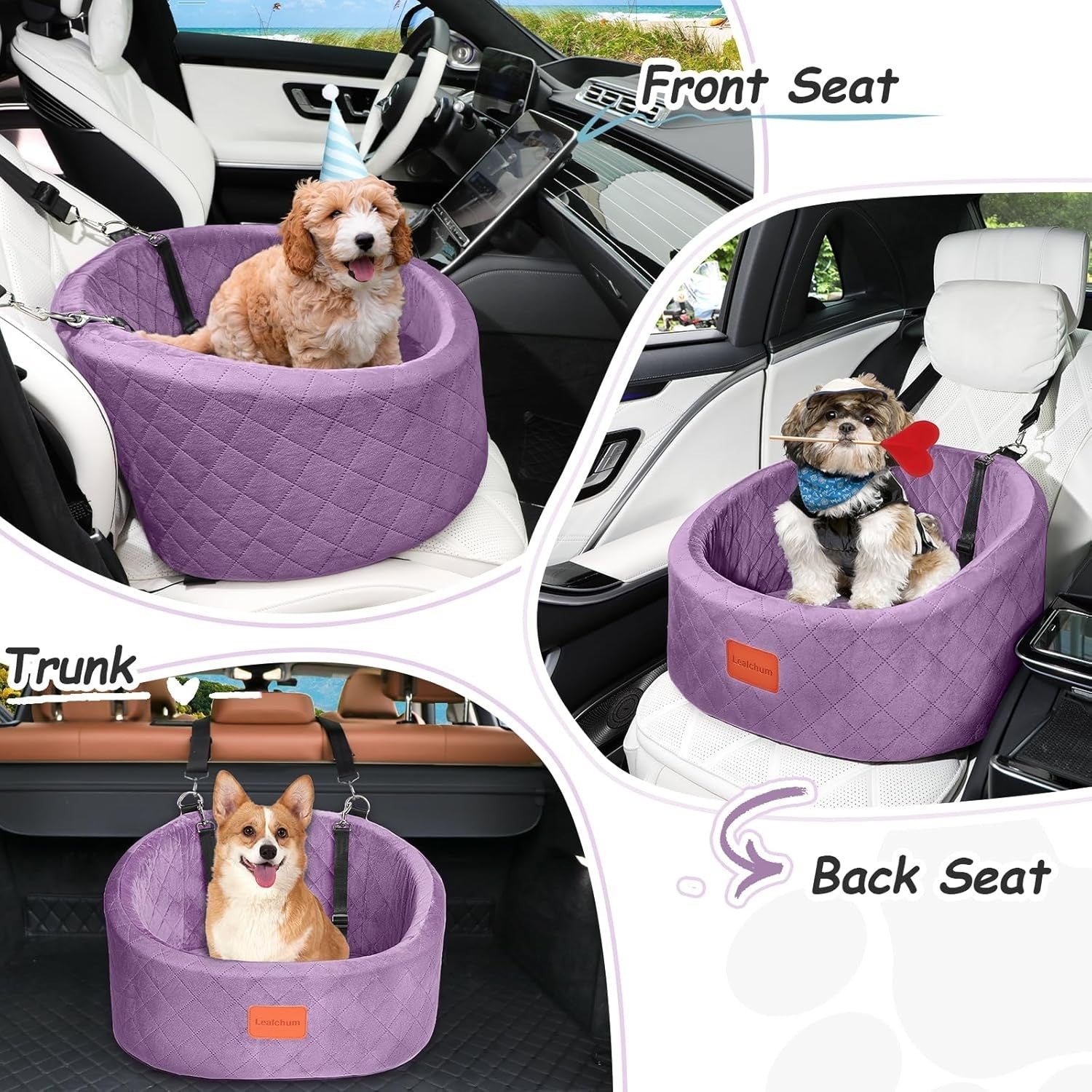 Small Dog Car Bed Travel Booster Seat Memory Foam Washable Pet Carrier