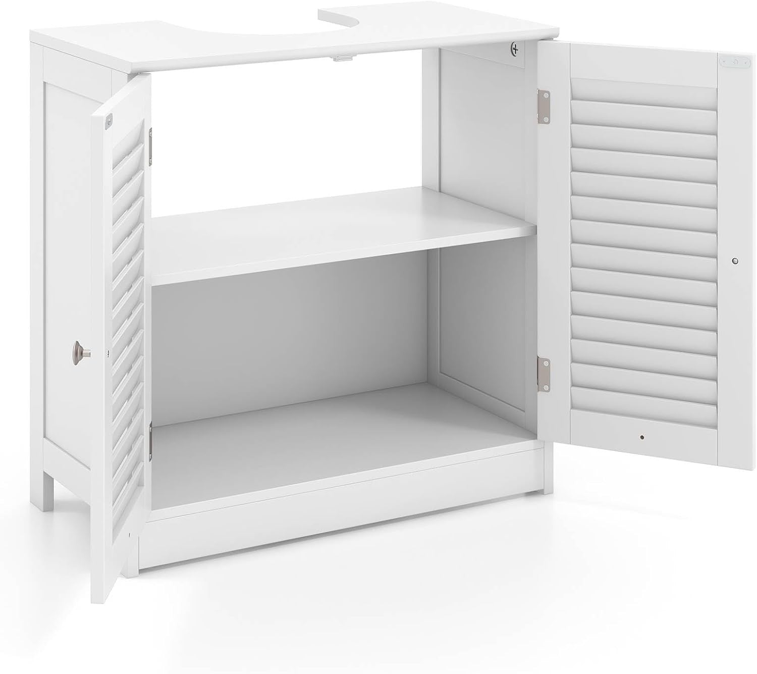 White Under Sink Bathroom Cabinet with Shutter Doors & Adjustable Storage Shelf